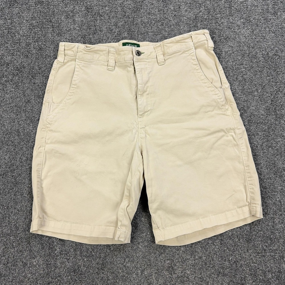 Orvis Shorts Mens 34 Beige Cotton Spandex Chino Stretch 9 Inseam Casual Summer